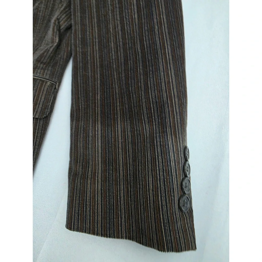 Zagato Signature Collection Mens 42R Brown Striped Cotton 3 Button Blazer Coat